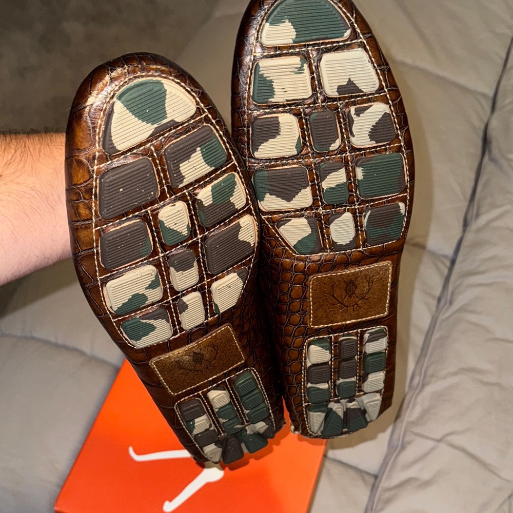 Martin Dingman Crocodile Embossed Brown Loafers - Picture 4 of 6